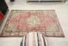 4x6 Pink Green Turkish Rug, 4x6 Handwoven Wool Rug, 4x6 Oushak Runner, Handmade Rug, Living Room Rug, Vintage Rug, Kitchen Rug, Neutral Rug - Görsel 9