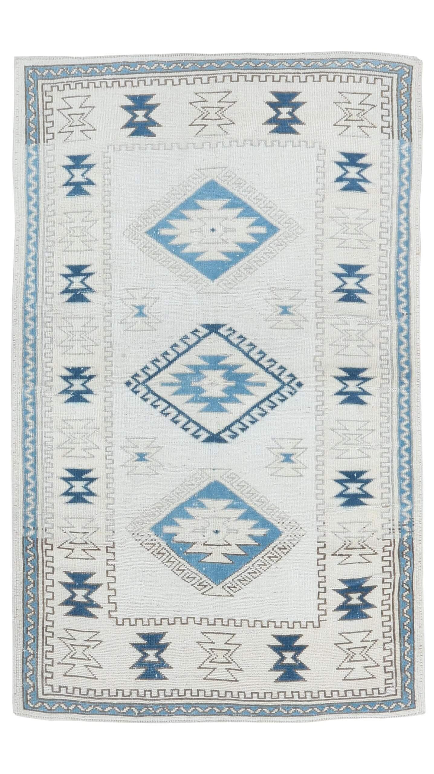 4x7 Beige Brown Blue Vintage Rug