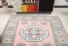 6x8 Pink Blue Turkish Rug, 6x8 Oushak Area Rug, Handmade Wool Rug, 6x8 Oversized Rug, Patterned Vintage Rug, Kitchen Rug, Living Room Rug - Görsel 8