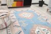 6x9 Blue Pink Turkish Rug, 6x9 Oushak Area Rug, Vintage Handmade Rug, Boho Rug, Vintage Wool Rug, Kitchen Rug, Living Room Rug, Antique Rug - Görsel 4