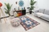 4x6 Blue Pink Red Turkish Rug, 4x6 Handwoven Rug, Oushak Area Rug, Handmade Rug, Living Room Rug, Vintage Rug, Kitchen Wool Rug, Faded Rug - Görsel 3
