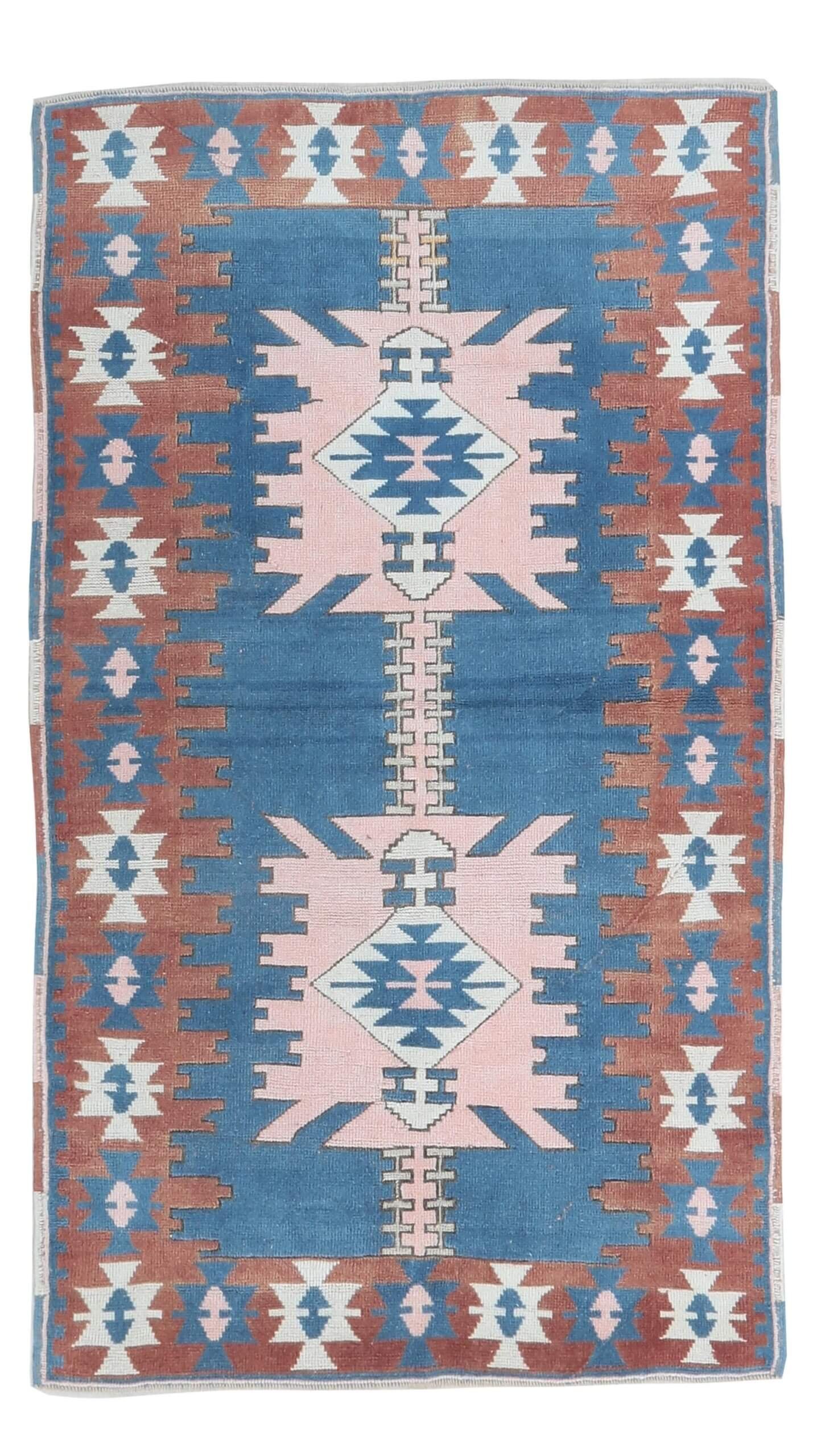4x6 Blue Pink Red Turkish Rug