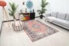 5x8 Turkish Red Blue Rug, 5x8 Handmade Area Rug, Oushak Runner, Bohemian Rug, Antique Rug, Bedroom Rug, Vintage Rug, Kitchen Livingroom Rug - Görsel 3