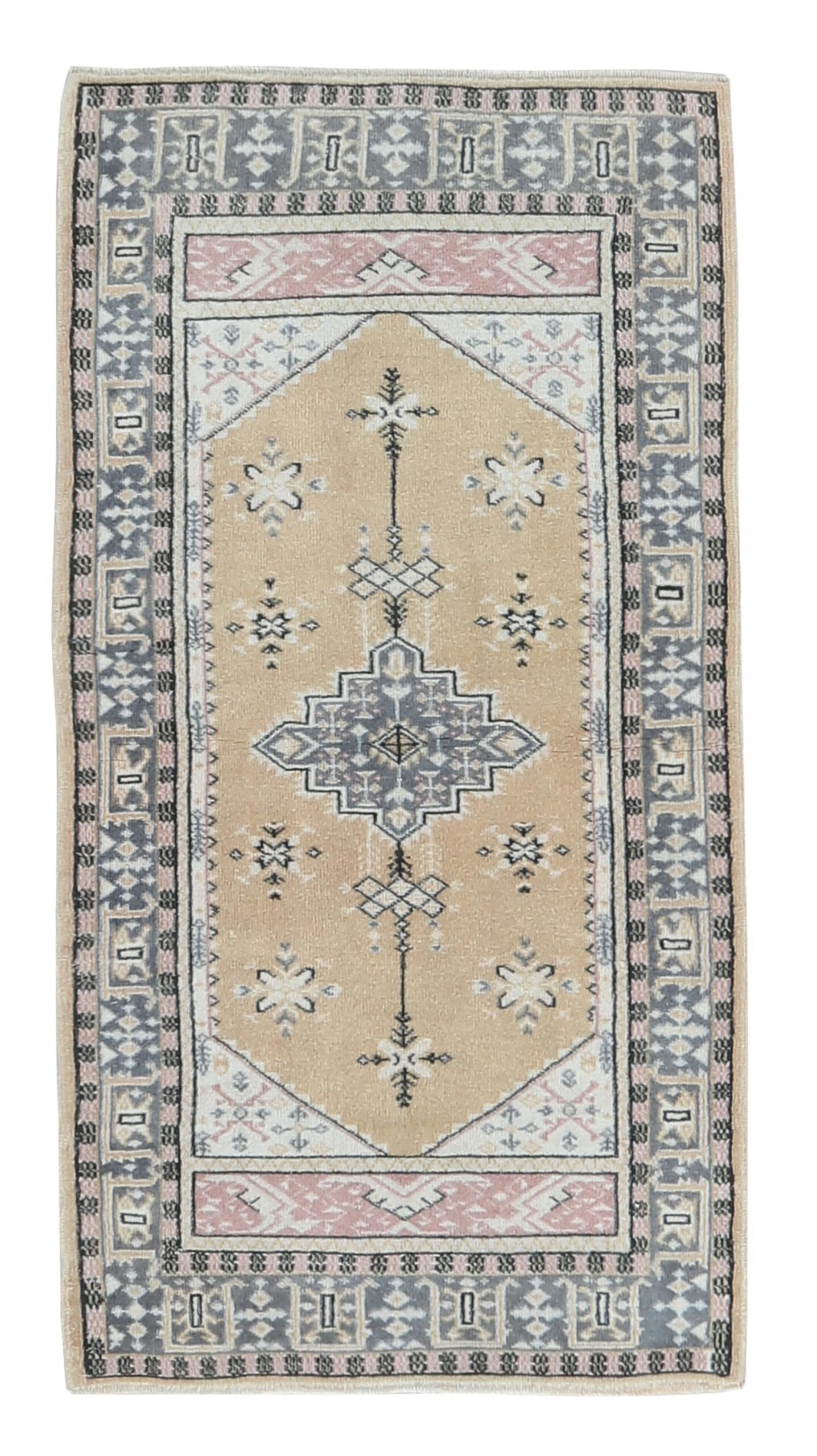 2x5 Yellow Gray Pink Turkish Rug