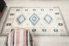 4x7 Beige Brown Blue Vintage Rug, Antique Area Rug, 4x7 Oushak Runner, Bohemian Rug, Handmade Wool Rug, Turkish Wool Rug, Kitchen Cotton Rug - Görsel 9