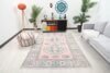 6x8 Pink Blue Turkish Rug, 6x8 Oushak Area Rug, Handmade Wool Rug, 6x8 Oversized Rug, Patterned Vintage Rug, Kitchen Rug, Living Room Rug - Görsel 2