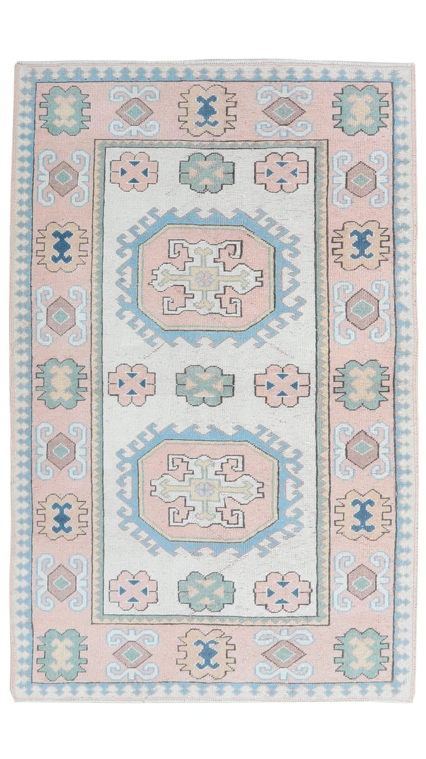 4x7 Pink Blue Handwoven Rug
