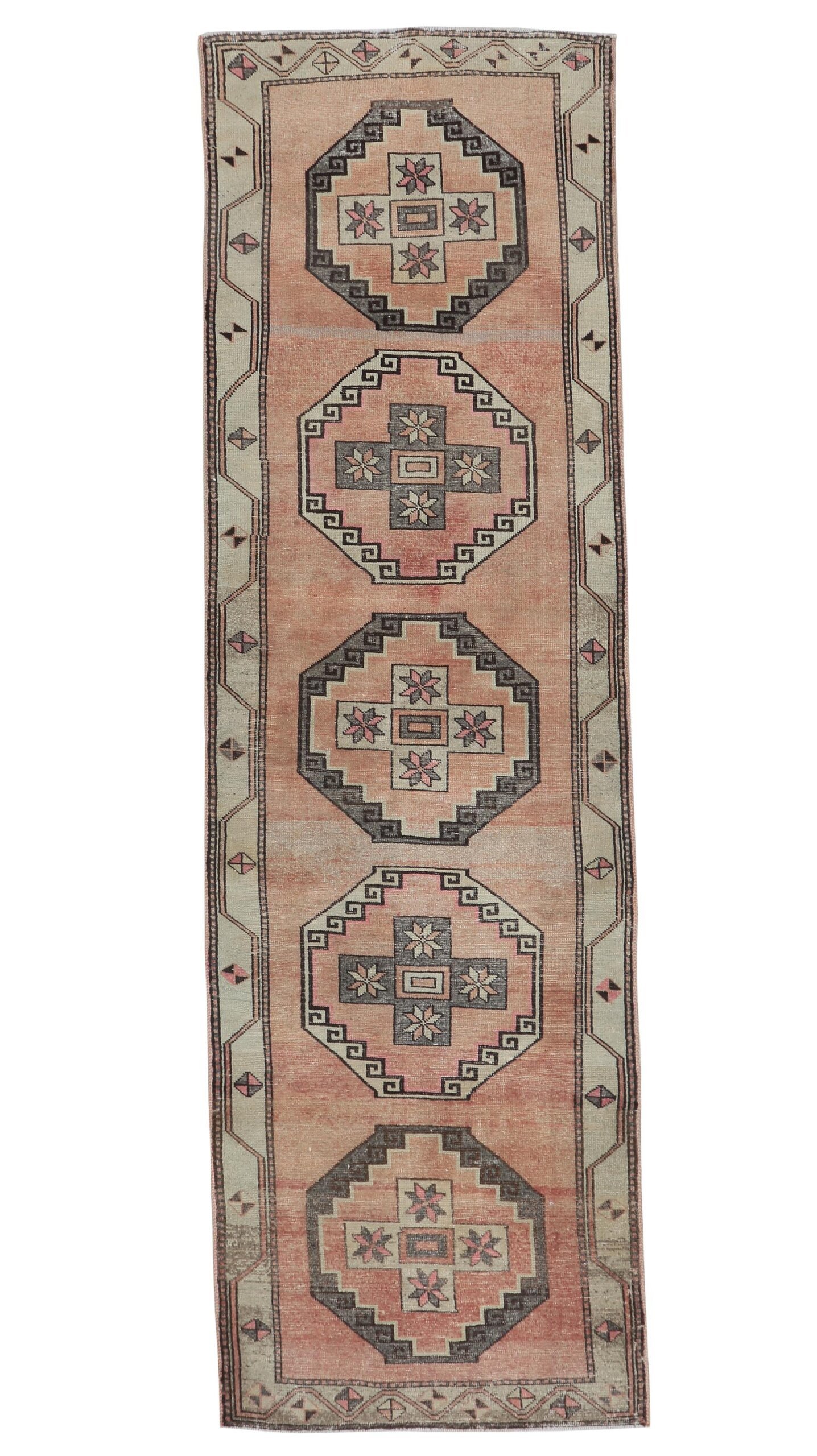 4x13 Red Gray Wool Turkish Runner