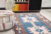 4x6 Blue Pink Red Turkish Rug, 4x6 Handwoven Rug, Oushak Area Rug, Handmade Rug, Living Room Rug, Vintage Rug, Kitchen Wool Rug, Faded Rug - Görsel 4