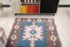 4x6 Blue Pink Red Turkish Rug, 4x6 Handwoven Rug, Oushak Area Rug, Handmade Rug, Living Room Rug, Vintage Rug, Kitchen Wool Rug, Faded Rug - Görsel 7