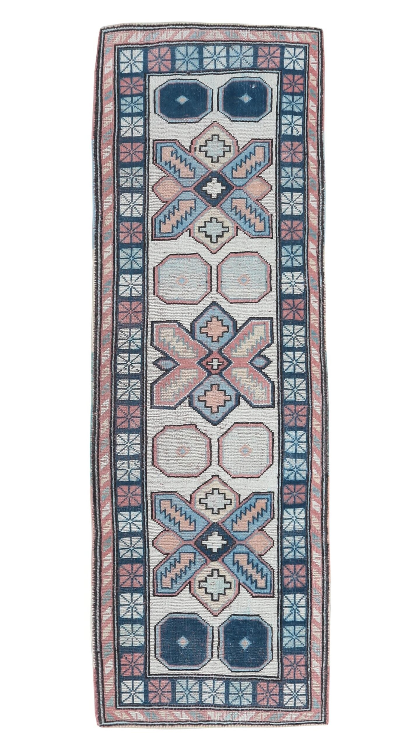 3x7 Pink Blue White Oushak Rug