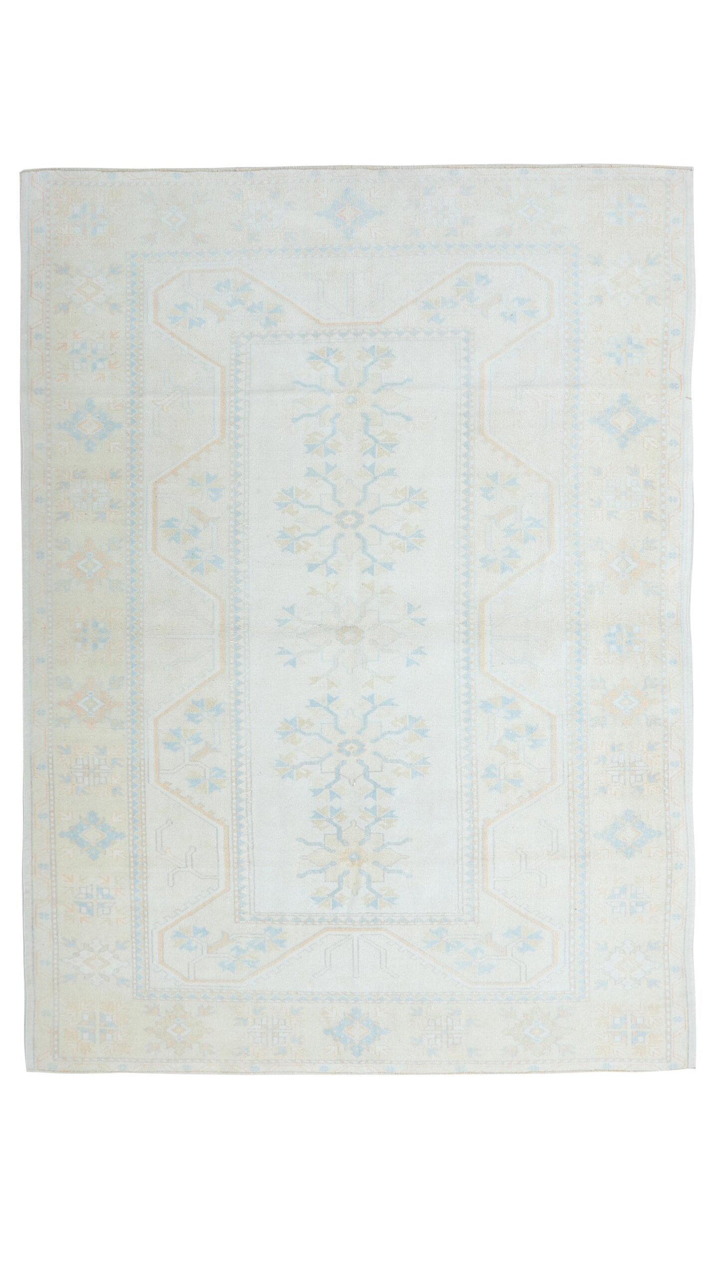 7x9 Beige Blue Orange Turkish Rug