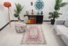 4x6 Pink Blue Turkish Rug, 4x6 Handwoven Wool Rug, 4x6 Oushak Rug, Handmade Rug, Living Room Rug, Vintage Rug, Kitchen Area Rug, Dining Rug - Görsel 2