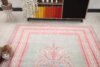 6x7 Blue Pink Turkish Rug, 6x7 Handmade Oushak Runner, Bohemian Rug, Handmade Wool Rug, Antique Wool Area Rug, Vintage Old Rug, Kitchen Rug - Görsel 7