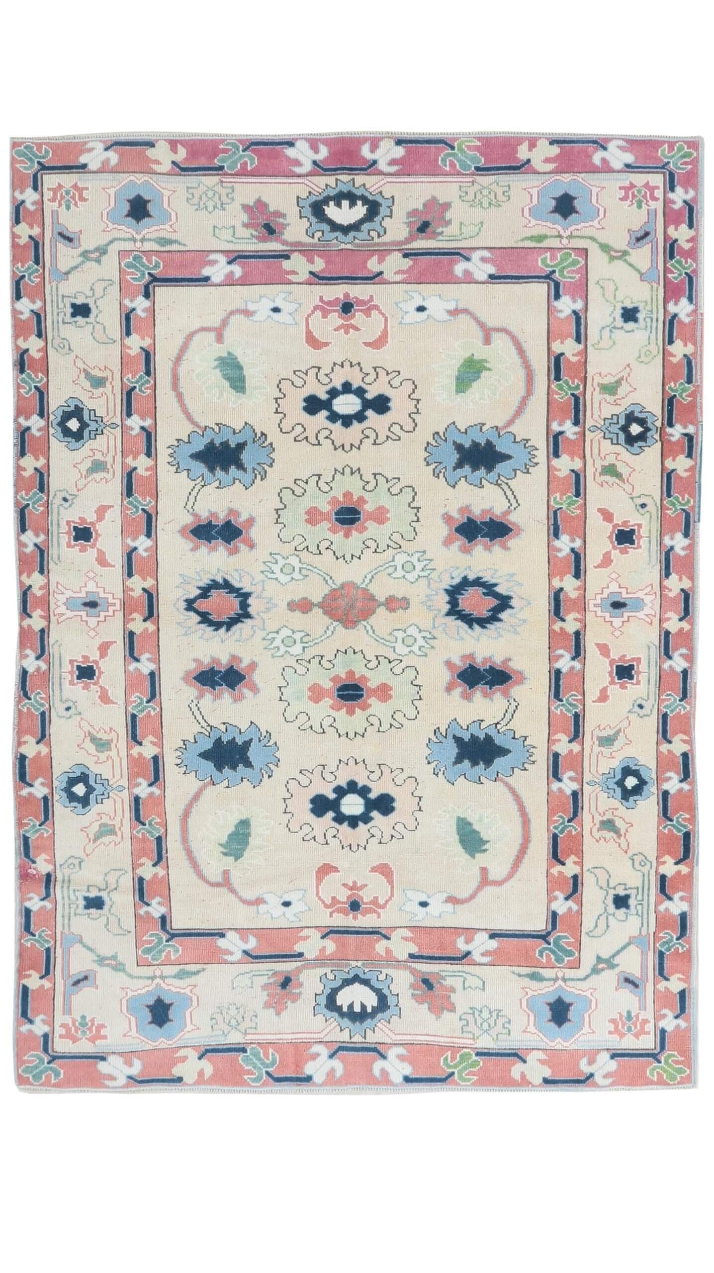 5x7 Beige Pink Blue Turkish Rug