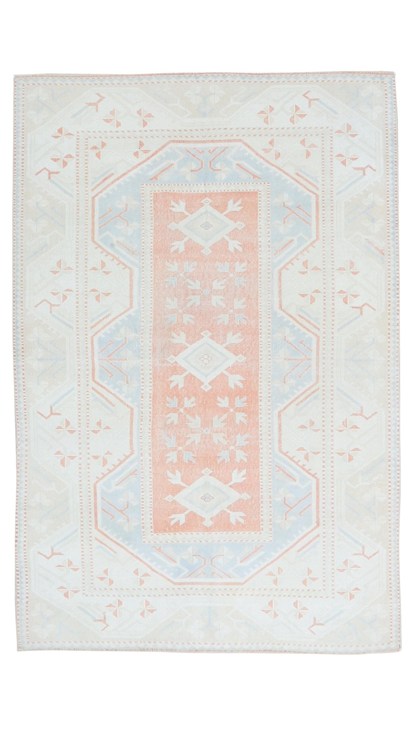5x8 Turkish Beige Pink Blue Rug