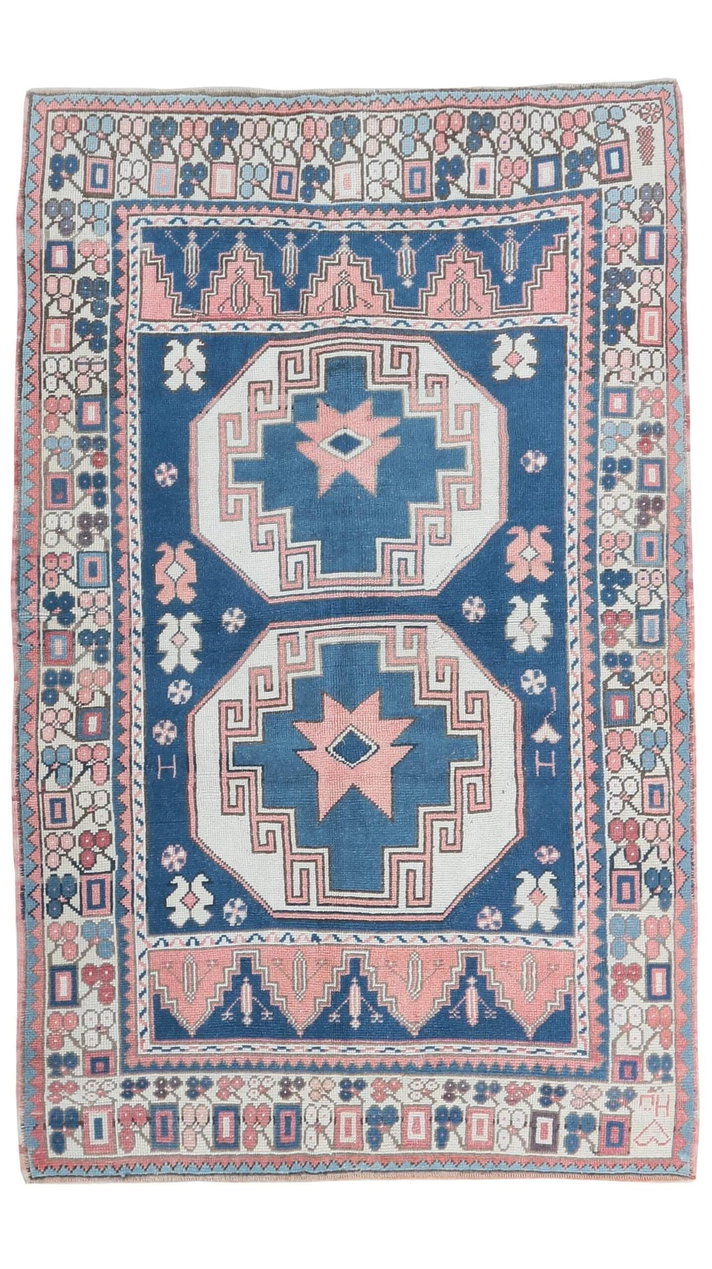 5x7 Pink Blue Handmade Rug