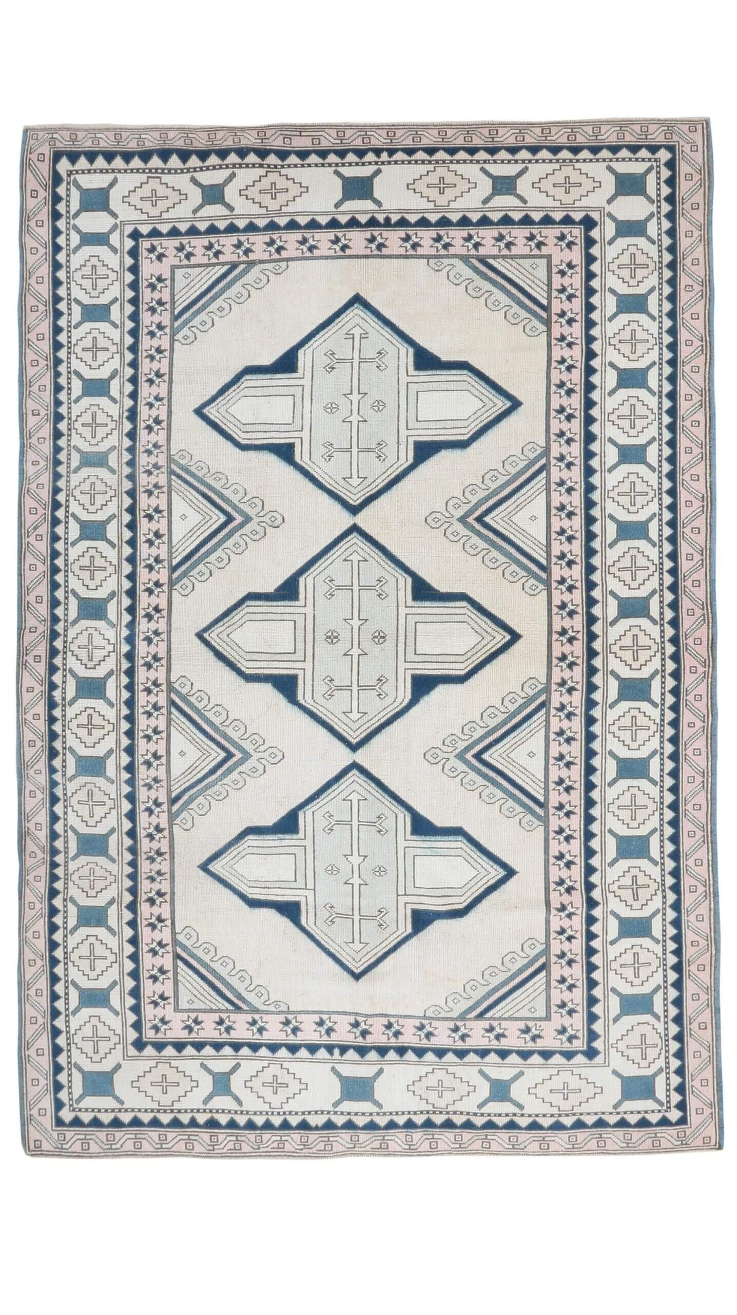 7x10 Oushak Beige Blue Rug