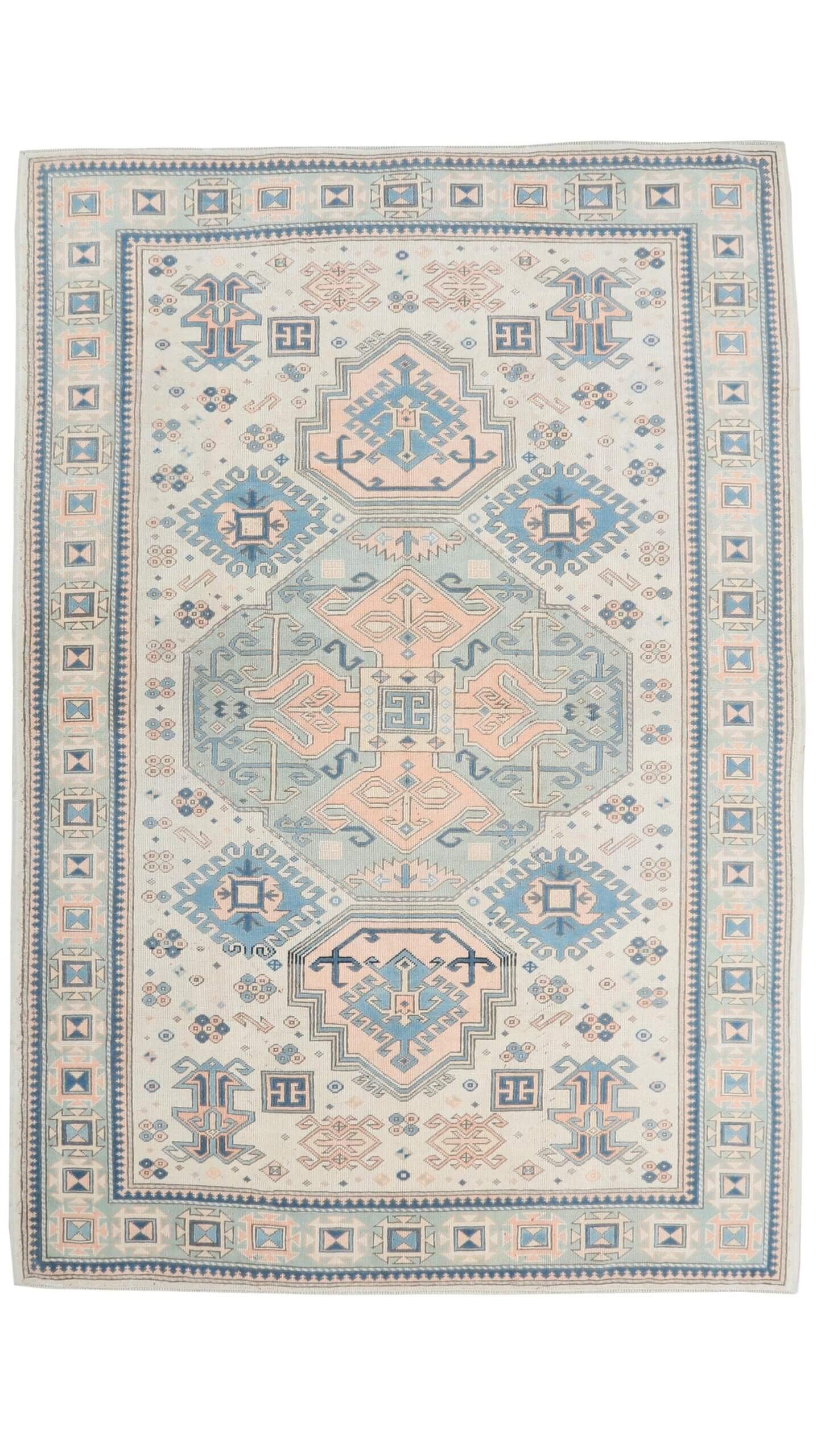 7x10 Oushak Beige Orange Blue Rug